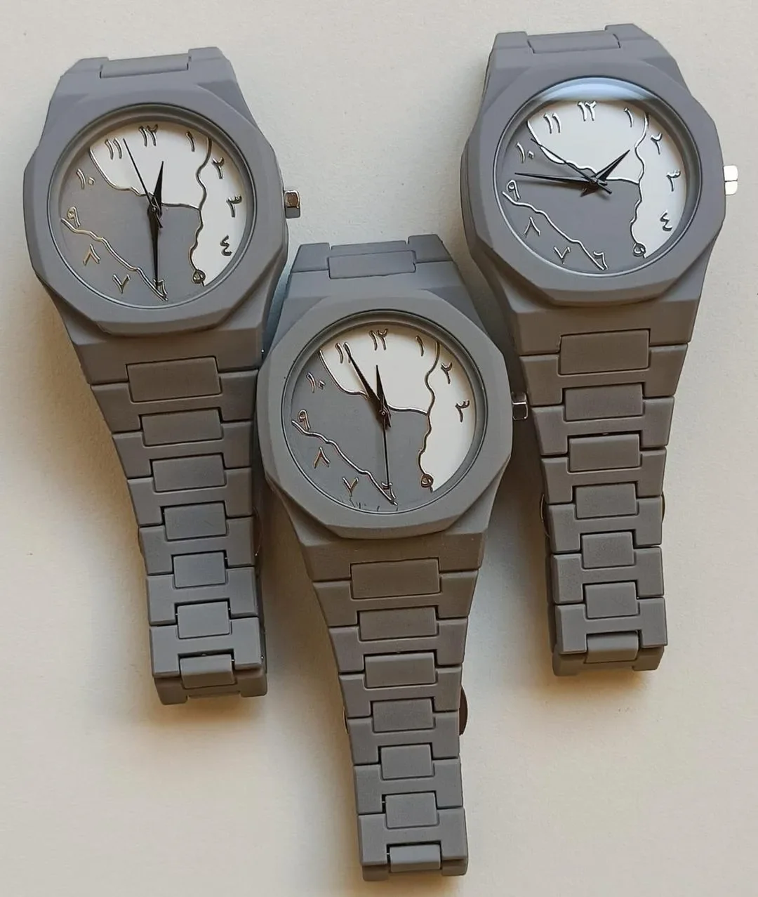 1 Pcs Men's Carbon Fiber Grey Marble Arabic Aura Watch With Free Box