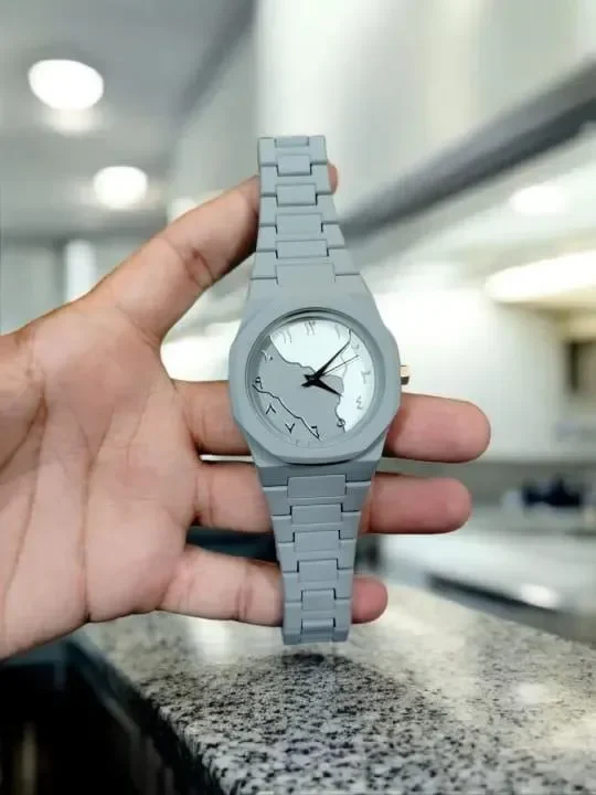 1 Pcs Men's Carbon Fiber Grey Marble Arabic Aura Watch With Free Box 2