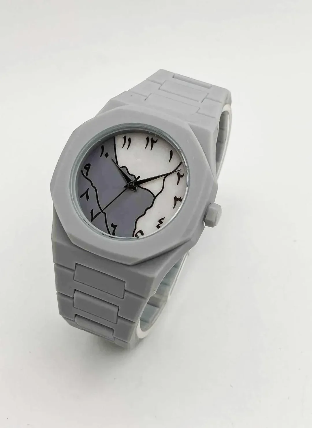 1 Pcs Men's Carbon Fiber Grey Marble Arabic Aura Watch With Free Box 3