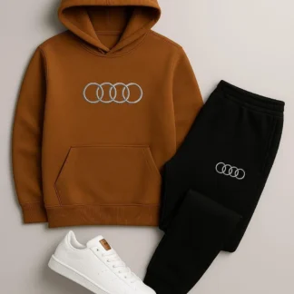 Men Audi Logo Fleece Hoodie Track Suit Brown Black Winter