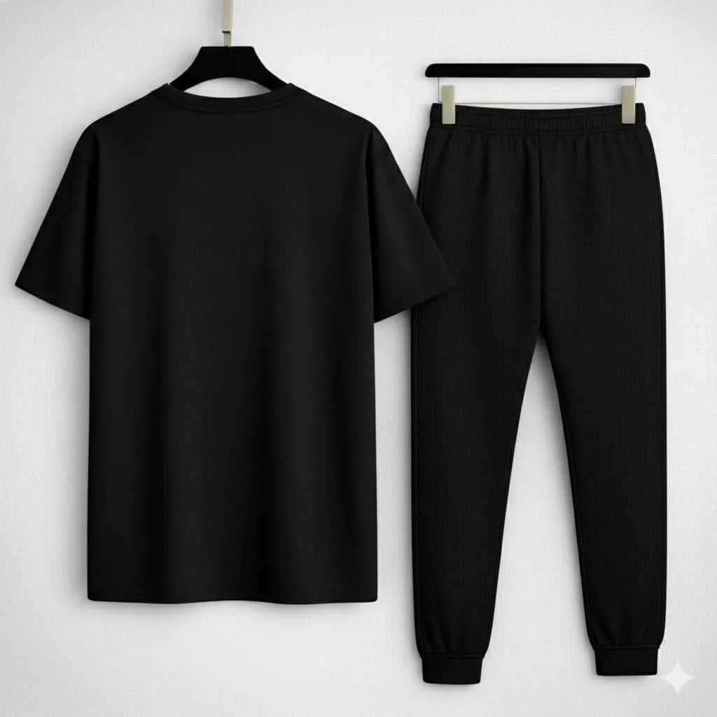 Men Black R-Logo Track Suit Set Slim Fit Cotton - Image 3