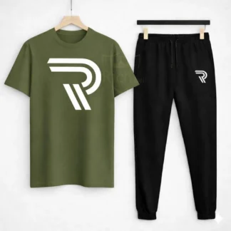 Men R-Flex Track Suit Green Black Cotton 2Pcs