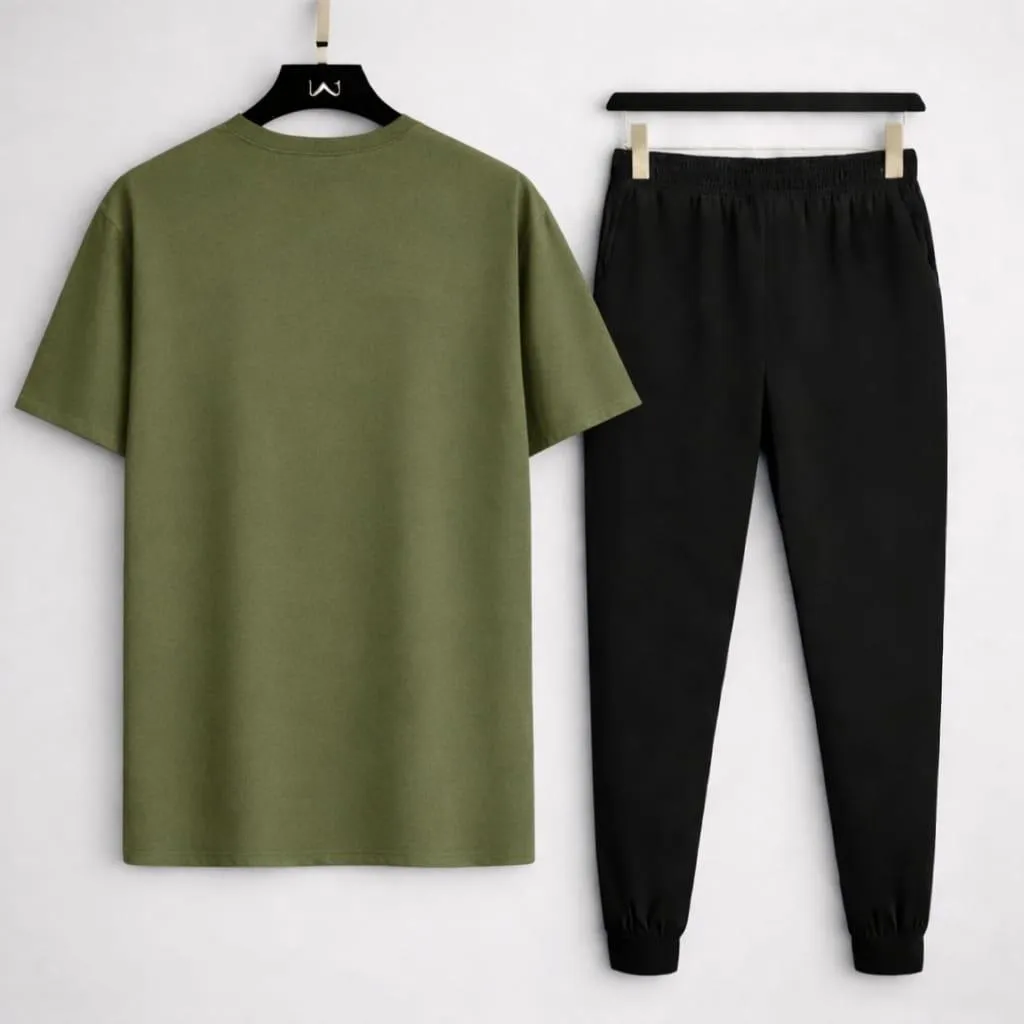 Men R-Flex Track Suit Green Black Cotton 2Pcs - Image 3