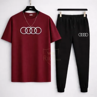 Men Audi Logo Track Suit Maroon Black XL