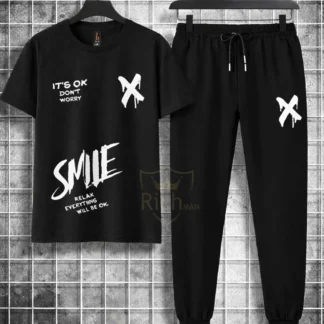 Men Printed Graphic Cotton Track Suit Black Summer Sale