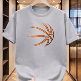 Men Cotton Printed Basketball Graphic T-Shirt Grey Round Neck