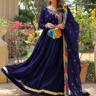 4 Pcs Embroidered Maxi Suit Set in Shamoz Silk for Women