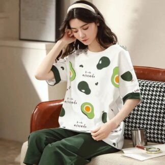 Women Avocado Printed Night Suit Cotton Jersey Medium to XL