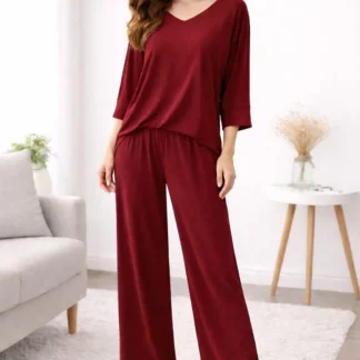Women Maroon Cotton Jersey Night Suit 2 Pcs