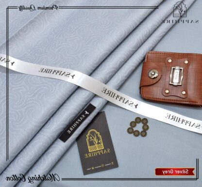 Silver Grey Men Cotton Self Print Suit All Season