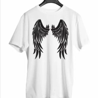 Men White Angel Wings Printed T-Shirt Set Medium to XL