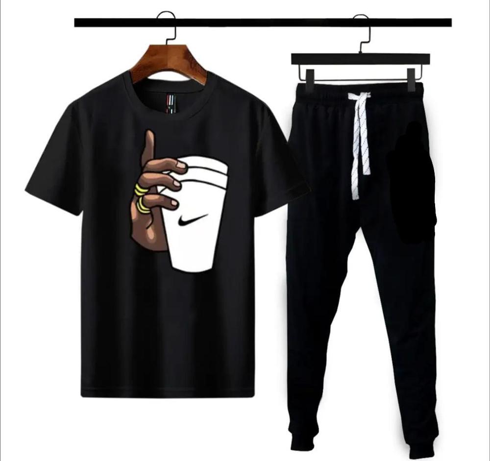 Men Black Nike Coffee Cup Printed T-Shirt Set - Image 3