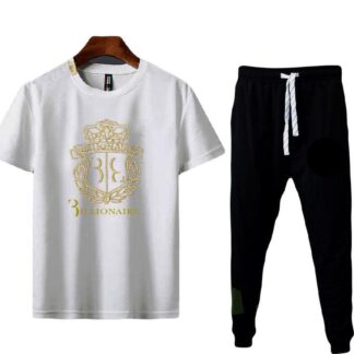 Men Polyester Track Suit White Gold Crest Black Joggers
