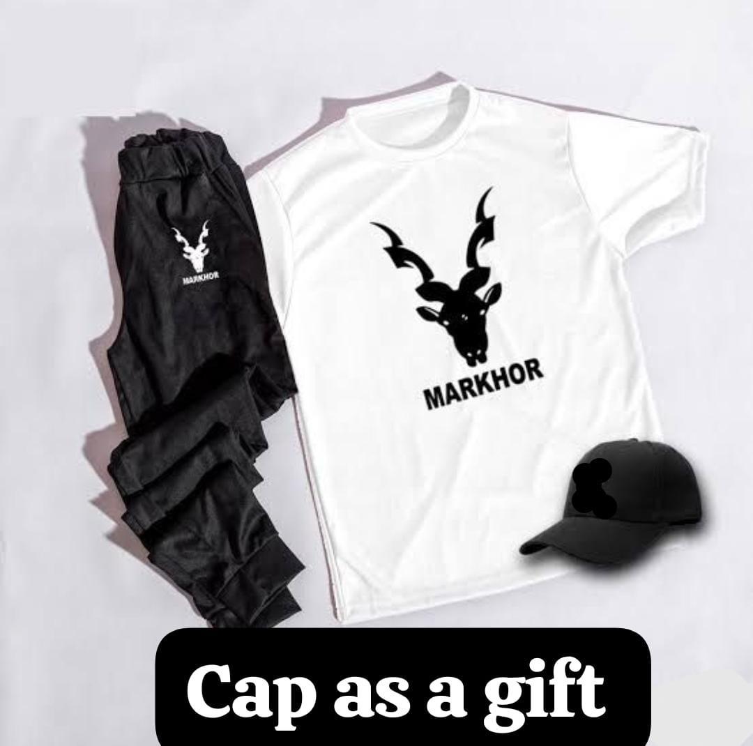 Men Dri Fit Track Suit Markhor Graphic Black Cap Set
