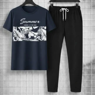 Men Printed Summer Track Suit Blue Micro Interlock