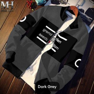 Men's Dark Grey Fleece Zipper Jacket with Printed Design