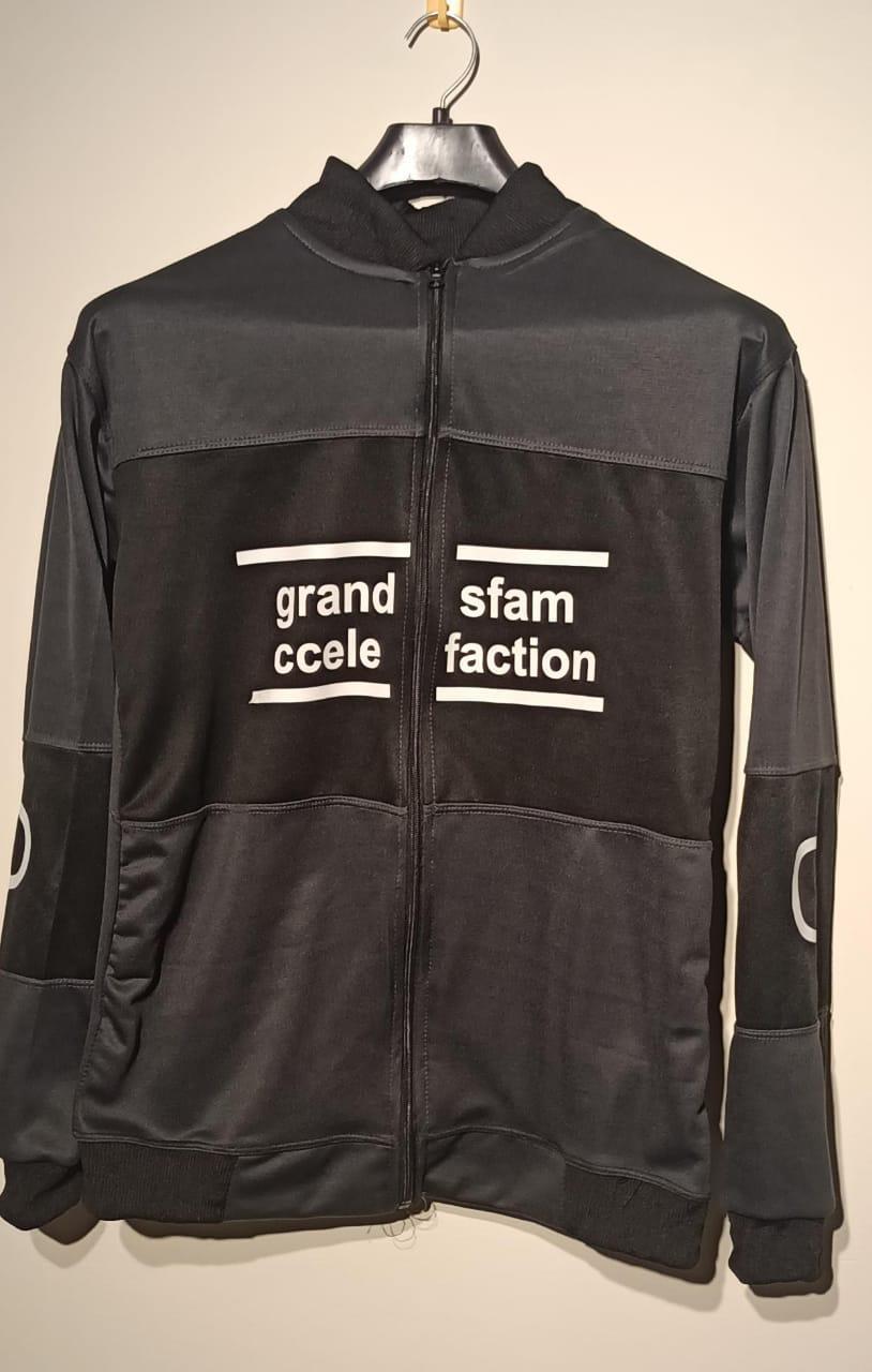 Men's Dark Grey Fleece Zipper Jacket with Printed Design - Image 2