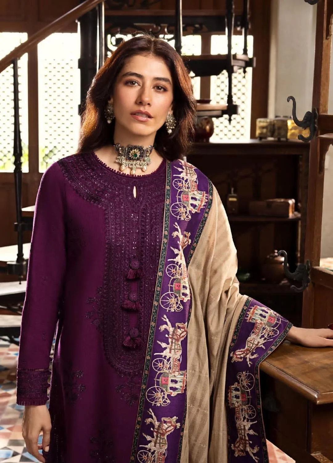 Purple Embroidered 3-Piece Lawn Suit for Women with Dupatta - Image 3