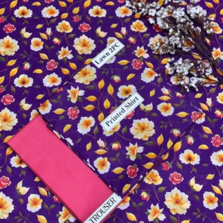 Purple Floral Unstitched Suit Set with 4 Colors