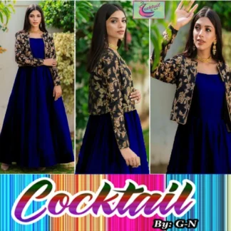 Blue Embroidered Maxi & Jacket Set - 2 Pcs Women's Stitched Silk Fashion