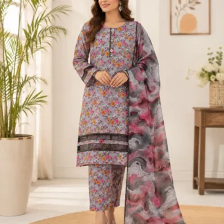 3 Pcs Women's Stitched Fancy Tissue Work Printed Suit