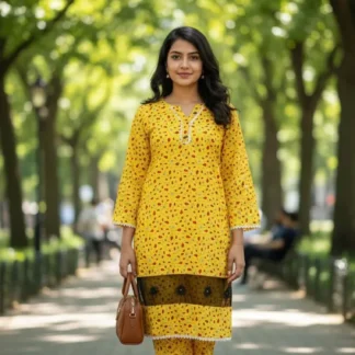 Yellow Printed Cotton Lawn 2-Piece Set for Women