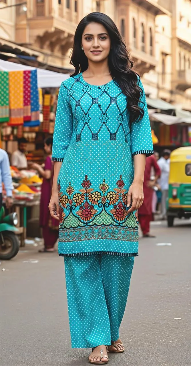 Premium Blue Printed Cotton Lawn 2-Piece Suit for Women