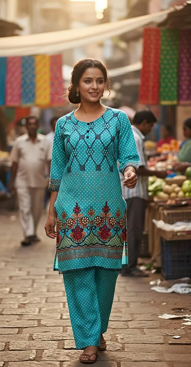 Premium Blue Printed Cotton Lawn 2-Piece Suit for Women - Image 2