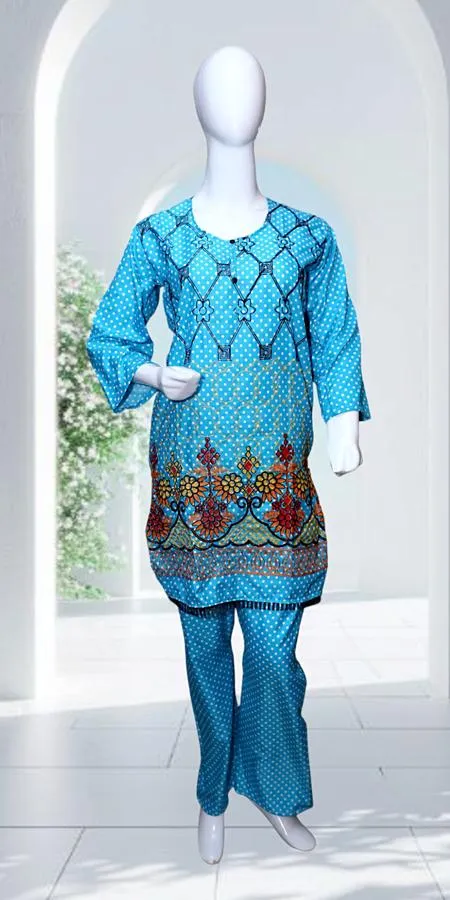 Premium Blue Printed Cotton Lawn 2-Piece Suit for Women - Image 3