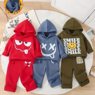 Winter Fleece Tracksuit Set for Boys Red Blue Olive Green