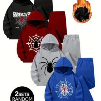 Winter Tracksuit Set for Kids 1-2 Years Fleece Spider Print