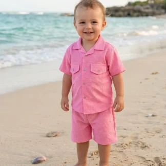 Pink Kids Beach Shirt & Shorts Set for Small
