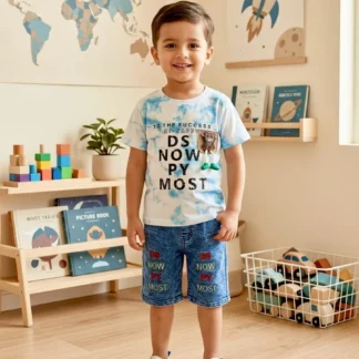 Boy's Printed Cotton Jersey Shirt & Shorts Set Multicolor