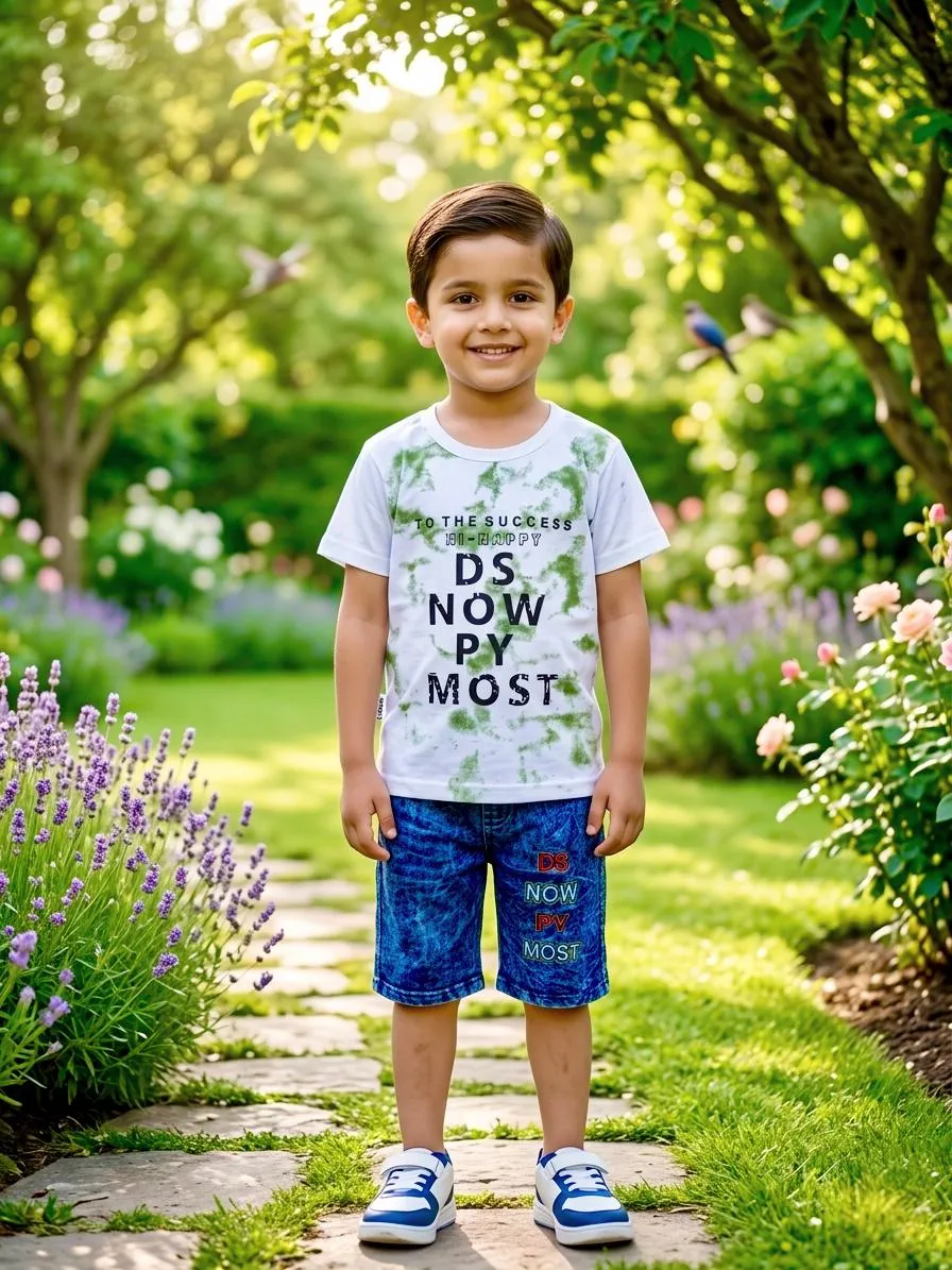 Boy's Printed Cotton Jersey Shirt & Shorts Set Multicolor - Image 2