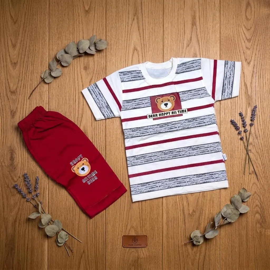 Baby Boy Striped Shorts T-Shirt Set Brown Cotton - Image 6