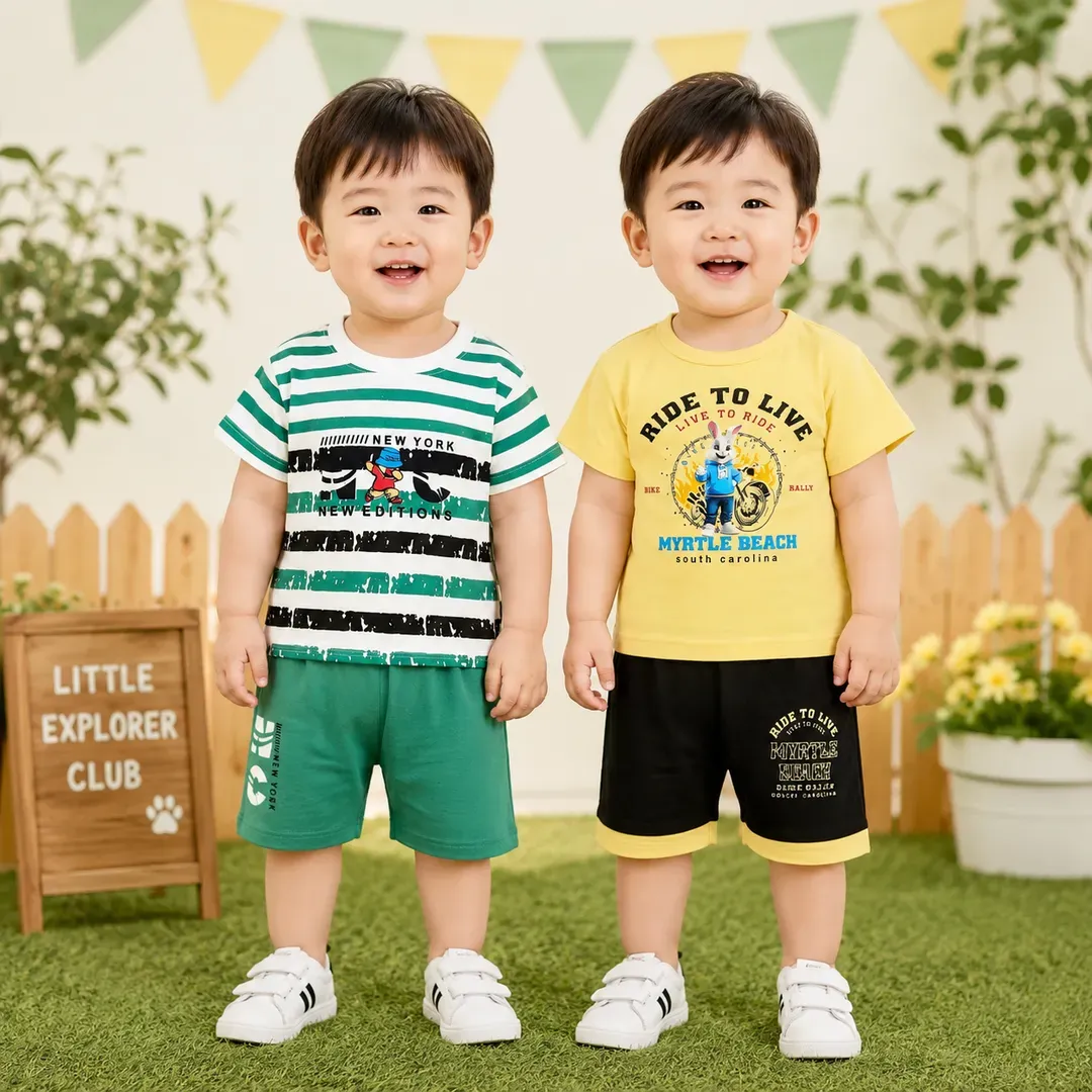 Boy Cotton Printed Shorts & Shirt Set Multicolor 6-12M - Image 2