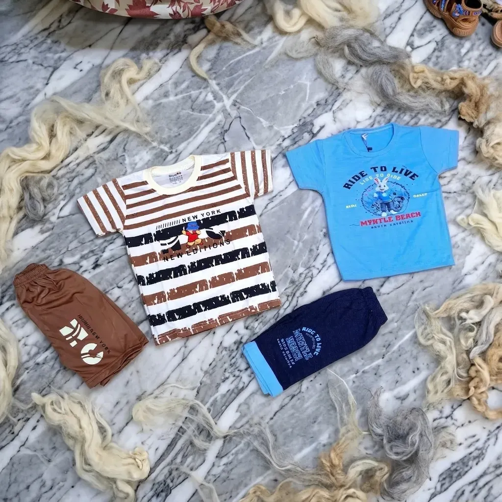 Boy Cotton Printed Shorts & Shirt Set Multicolor 6-12M - Image 3