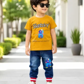 2 Pcs Boy's Printed Shirt & Pants Set