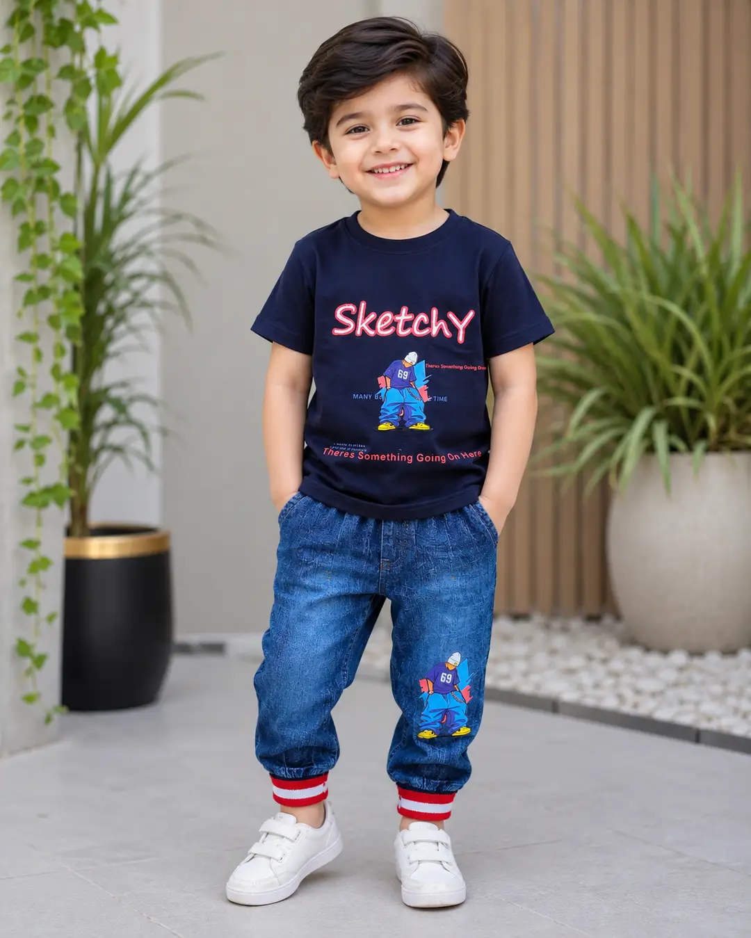 2 Pcs Boy's Printed Shirt & Pants Set - Image 2