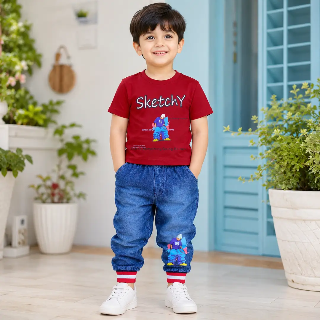 2 Pcs Boy's Printed Shirt & Pants Set - Image 3