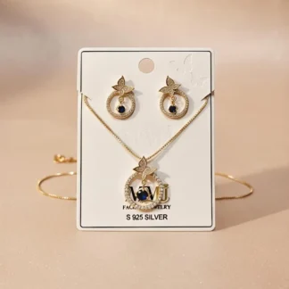 Golden Crystal Pendant Earrings Set for Women