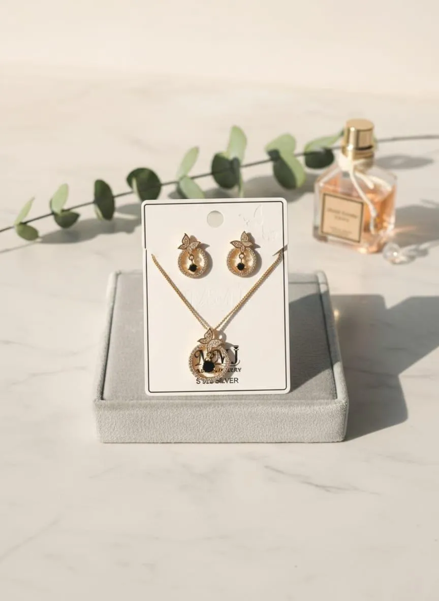 Golden Crystal Pendant Earrings Set for Women - Image 2