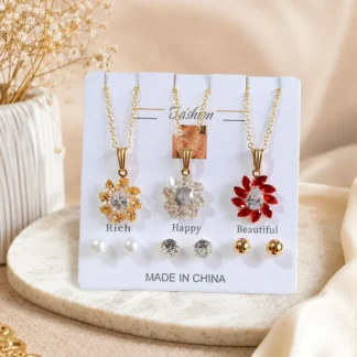 Gold Plated Crystal Flower Pendant Set for Women