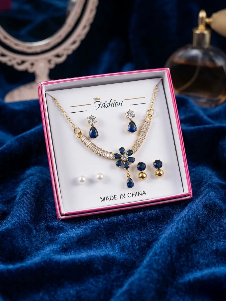 Funky Gold Plated Crystal Necklace Set - Image 2