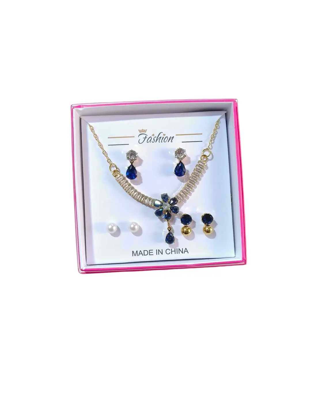 Funky Gold Plated Crystal Necklace Set - Image 3