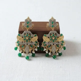 Turkish Design Gold Plated Earrings with Green Gemstones