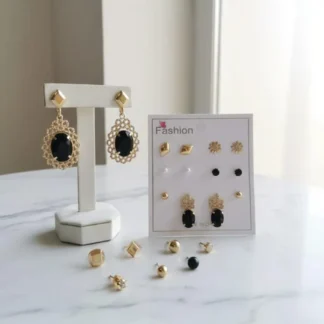 6-Piece Gold Plated Crystal Earrings Set for Women