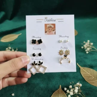 6-Piece Stainless Steel Earrings Gift Box Gold Plated Crystal Accents