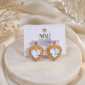 Women Heart Crystal Gold Plated Earrings 2 Pcs