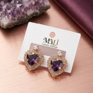 Heart Gold Plated Crystal Earrings 2 Pcs